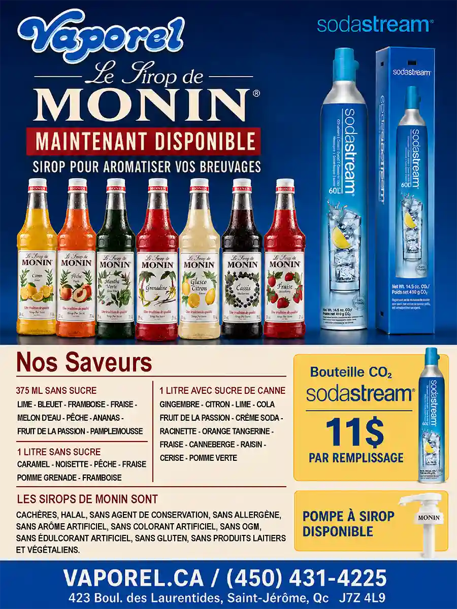 VAPOREL Azur Eau Pure Inc. sirop monin 2026